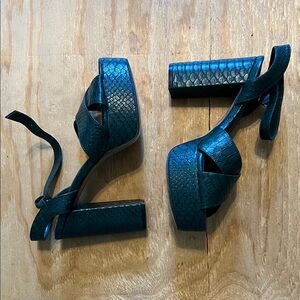 ShuShop Teal Snake-Embossed Platform Heels